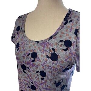 LuLaRoe Classic Tee XS Gray Purple Navy Pink Dots Minnie Mouse Hi Low Shirt